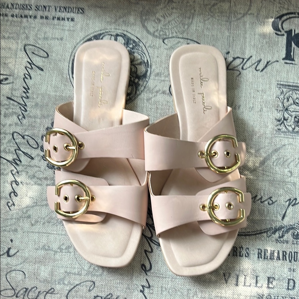 Women's Pink Slide Sandals with Gold Buckles